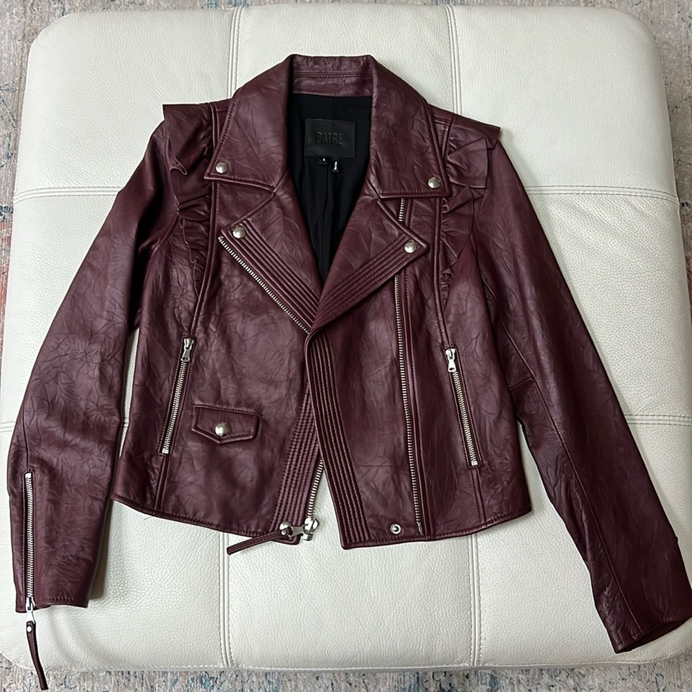 Paige Genuine Leather Burgundy Annika Moto Jacket Size Small